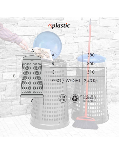 Trespolo bicolor portasacco 110 litri con fondo grigio e coperchio colorato per raccolta differenziata