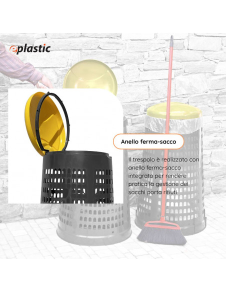 Trespolo bicolor portasacco 110 litri con fondo grigio e coperchio colorato per raccolta differenziata