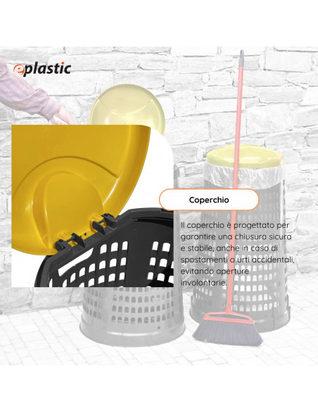 Trespolo bicolor portasacco 110 litri con fondo grigio e coperchio colorato per raccolta differenziata