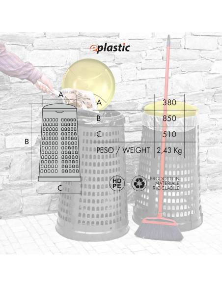 Trespolo bicolor portasacco 110 litri con fondo grigio e coperchio colorato per raccolta differenziata