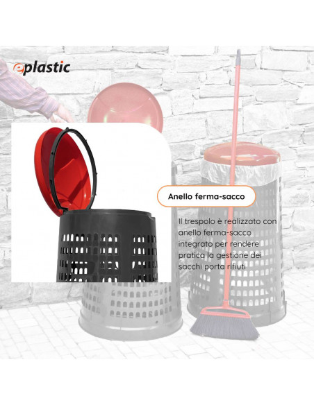 Trespolo bicolor portasacco 110 litri con fondo grigio e coperchio colorato per raccolta differenziata