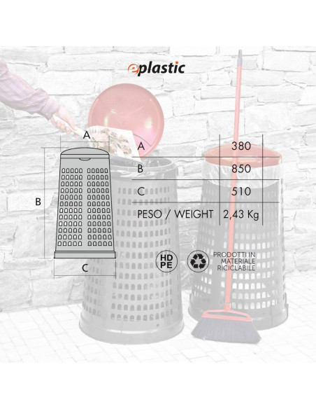Trespolo bicolor portasacco 110 litri con fondo grigio e coperchio colorato per raccolta differenziata