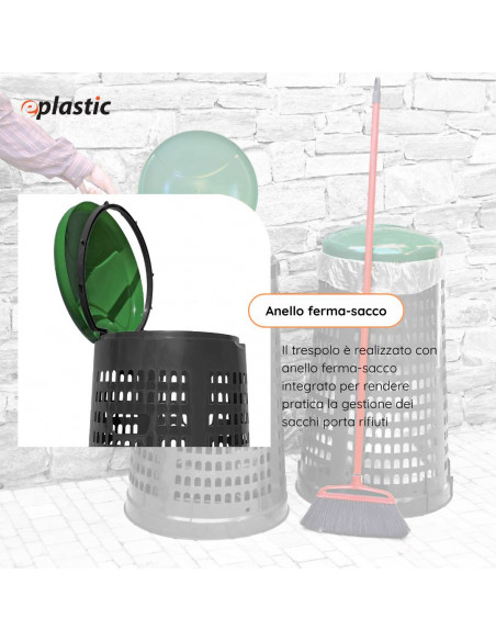Trespolo bicolor portasacco 110 litri con fondo grigio e coperchio colorato per raccolta differenziata