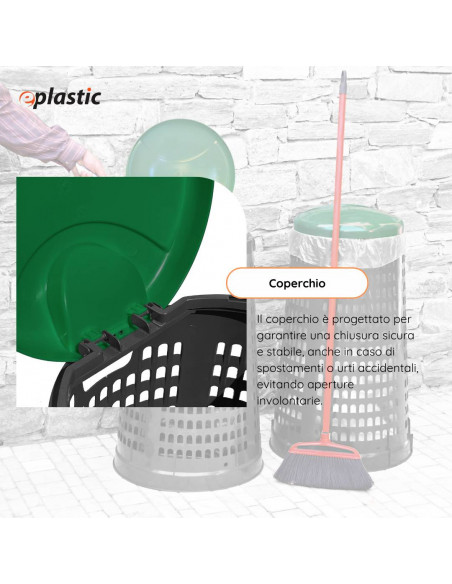 Trespolo bicolor portasacco 110 litri con fondo grigio e coperchio colorato per raccolta differenziata