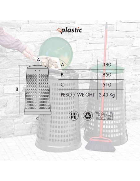 Trespolo bicolor portasacco 110 litri con fondo grigio e coperchio colorato per raccolta differenziata